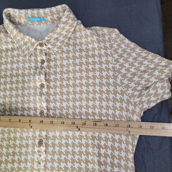 J McLaughlin Womens LG White Khaki Houndstooth Court Polo 3/4 Sleeve - Picture 4 of 6